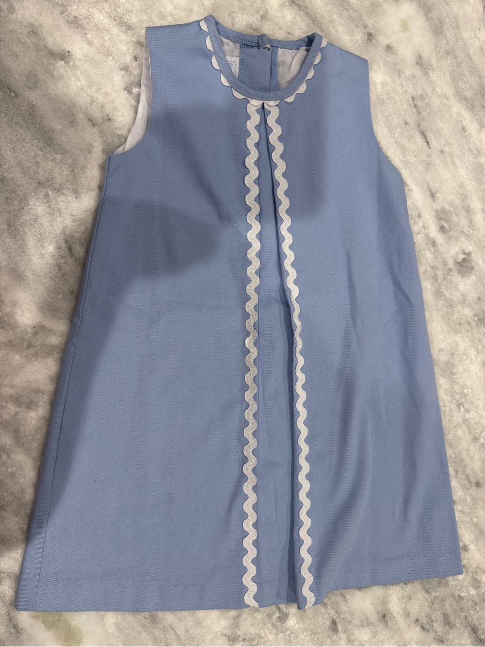 Little English Light Blue Sleeveless A-Line Dress with White Scallop Trim